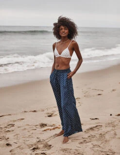 The Palazzo Pant With Ties - Square Dot In Deep Sea & White Sand